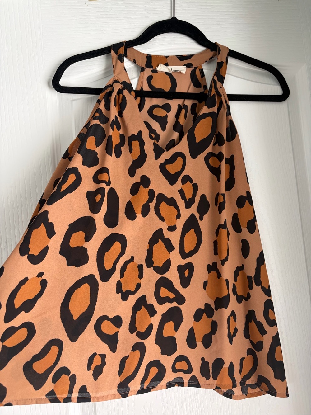 Peach Love California Tan & Black Leopard Print High Neck Tank Blouse